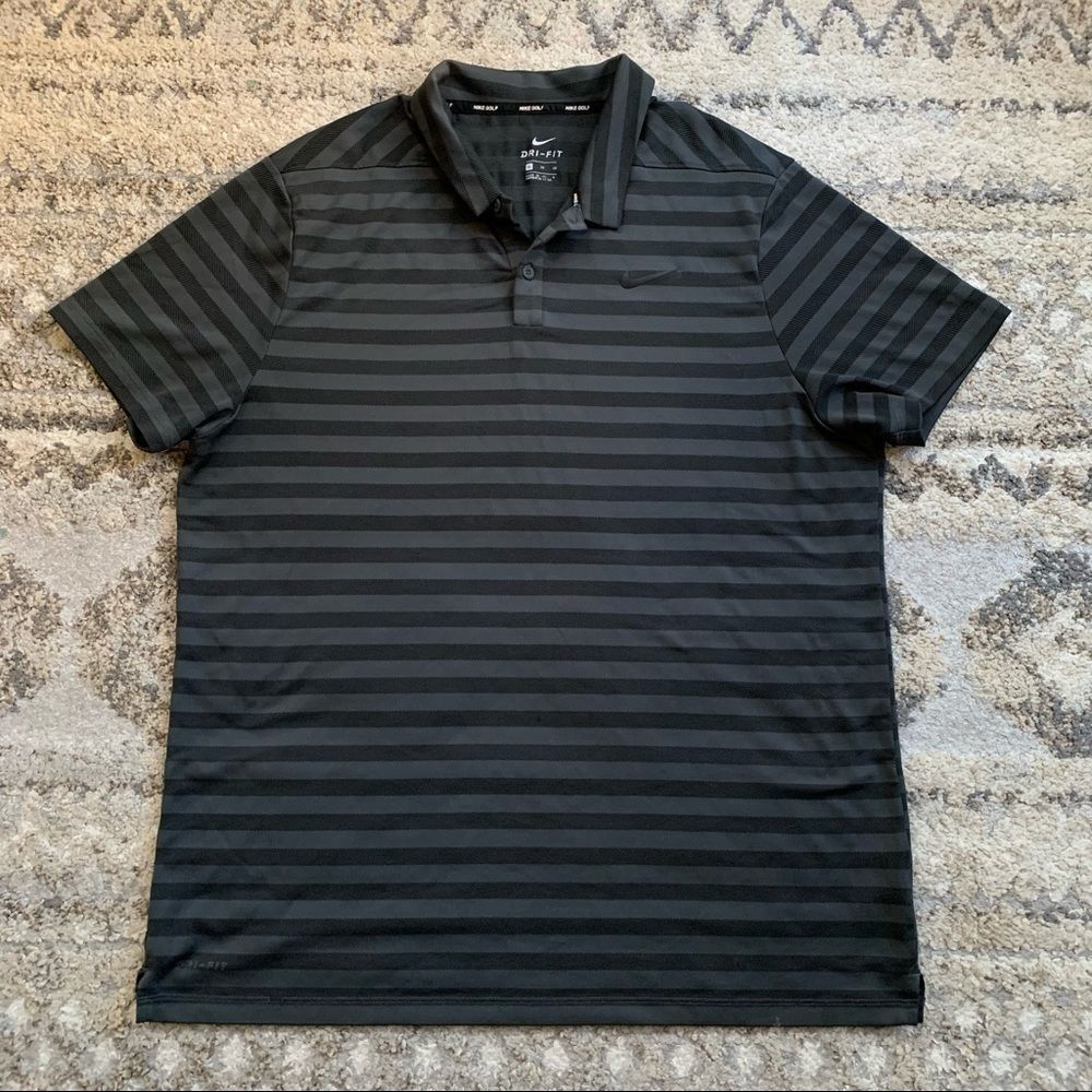 Nike Black & Dark Gray Striped Dri-FIT Polo XL